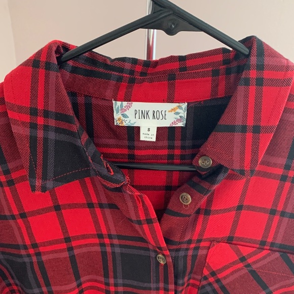 Pink Rose Vibrant Red and Black Checkered Top - Picture 2 of 4